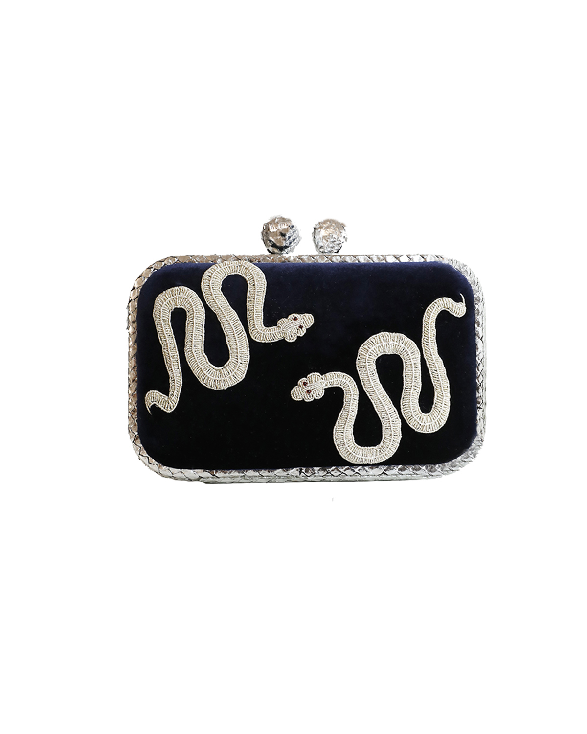Heaven Yılan Nakışlı Lacivert Clutch